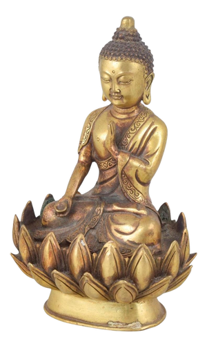 19th Century Seated Buddha Figure in Gilt Bronze with One Hand Raised, Asia