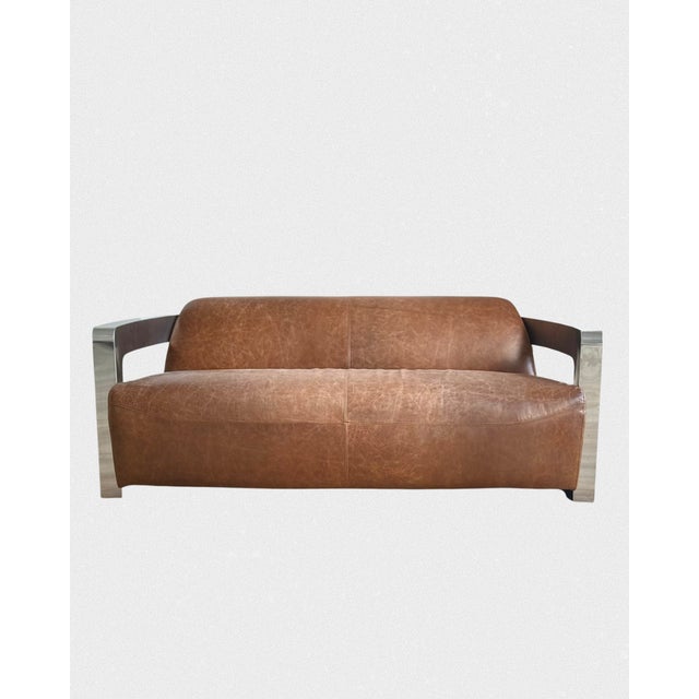 Metal Vintage Club Sofa in Leather and Chrome from Mars, 2000s For Sale - Image 7 of 7