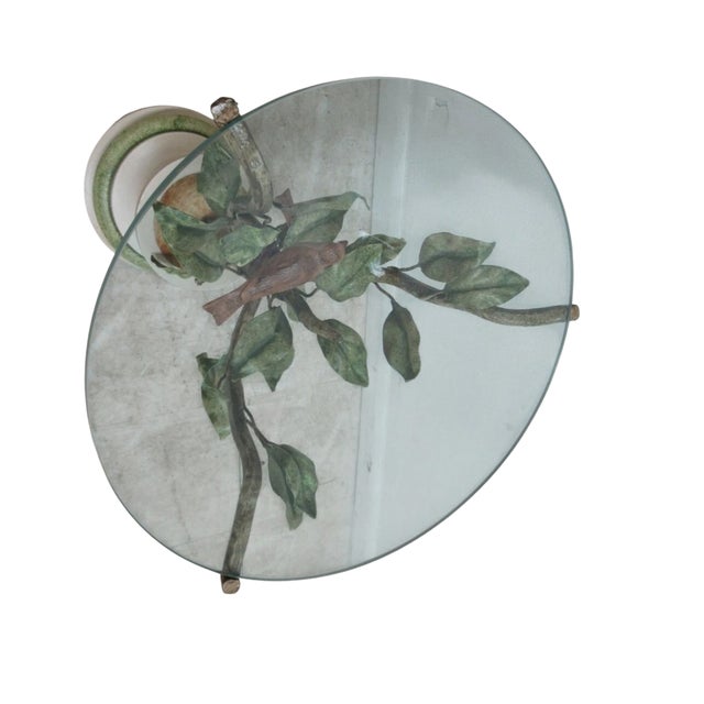 Metal Vintage Metal Toleware Toll Tree Wild Birds Lamp End Table Pedestal Italian For Sale - Image 7 of 10