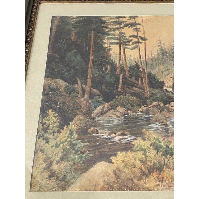 Early 20th Century River Landscape Watercolor Painting by Albert Horatio Slade Beautiful river landscape; the river flows...