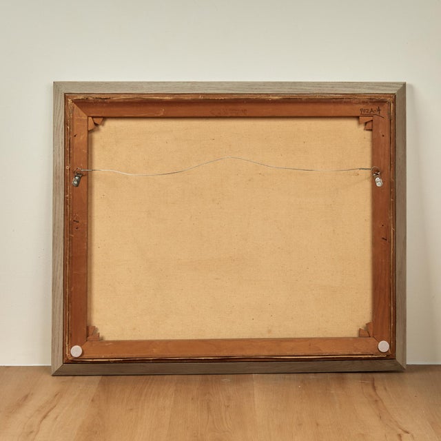 Blue Vintage Painting of a Tropical Boat Dock For Sale - Image 8 of 9