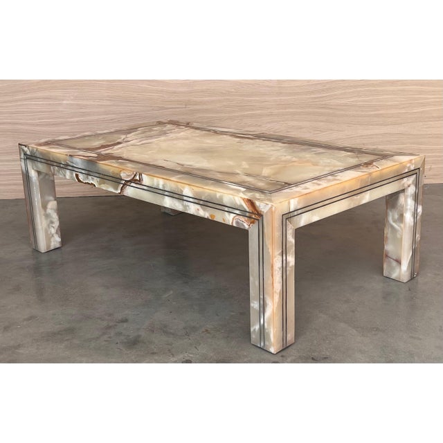 Metal Early 20th Rectangular Green Onyx Coffee table with Metal Marquetry For Sale - Image 7 of 18