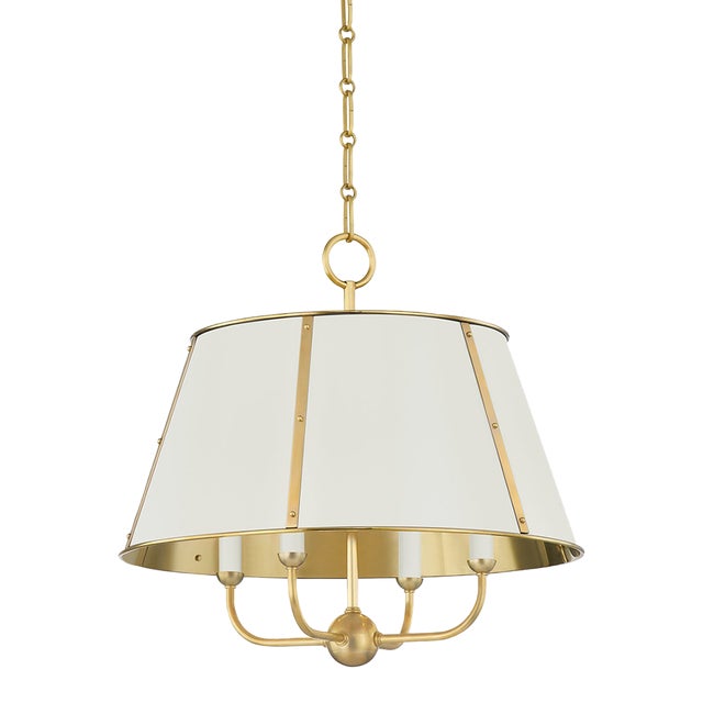 Hudson Valley Lighting Mark D. Sikes Cambridge 4-Light Chandelier, Aged Brass/Off White For Sale