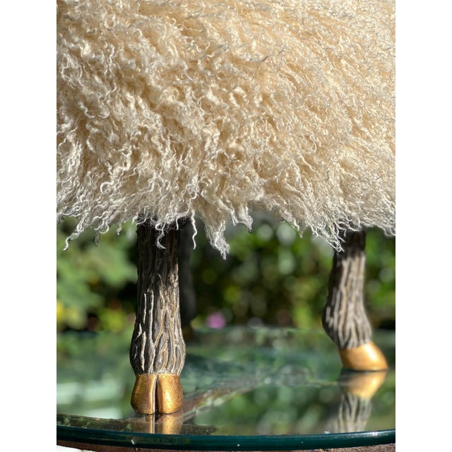 Delightful faux “sheep” ottoman or stool, made to order in Los Angeles by Everage Design Workshop. Sturdy iron legs,...