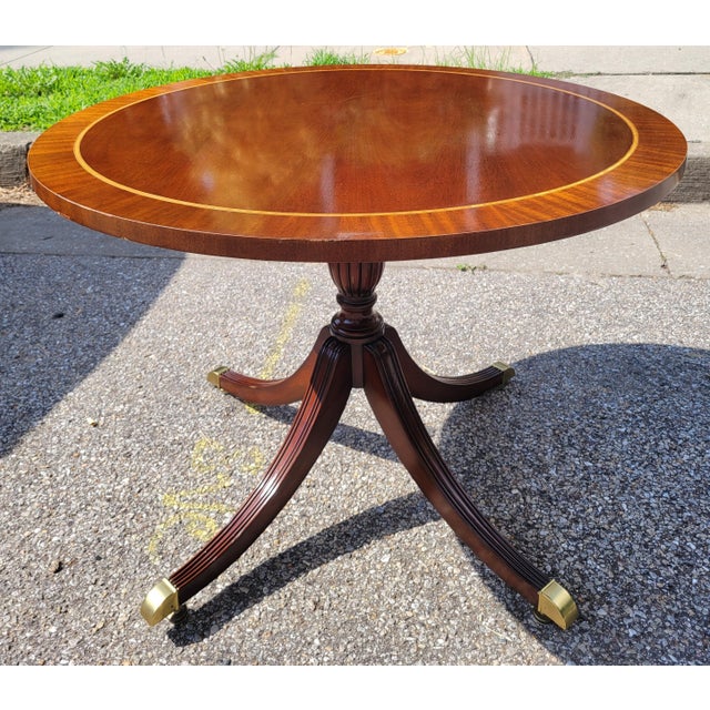 Chippendale Councill Furniture Round Banded Mahogany Conference Table For Sale - Image 3 of 14