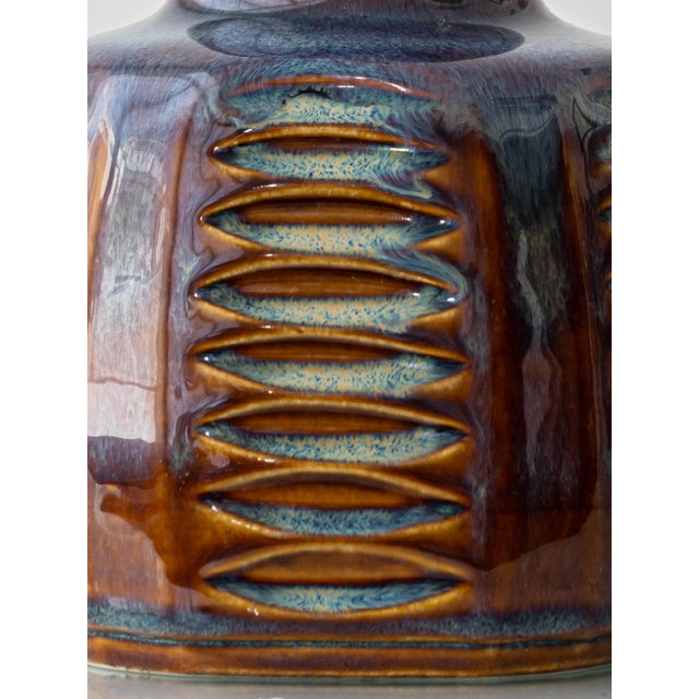 Scandinavian Modern Glazed Stoneware Table Lamp with New Danish Shade from Søholm, 1960s For Sale - Image 13 of 18