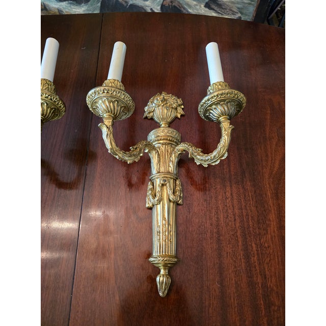 Antique Louis XV Style Ormolu Gilt Bronze Pr Sconces For Sale - Image 4 of 10