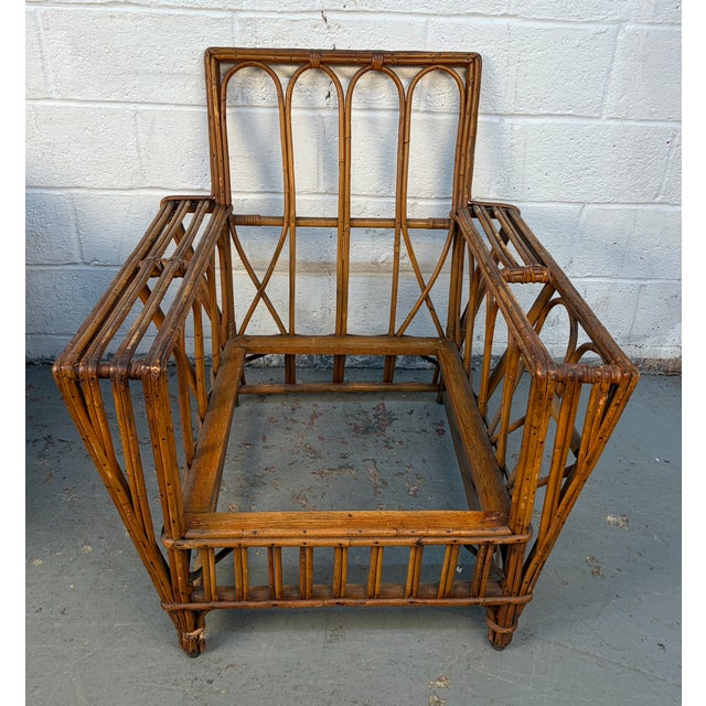 Ruby Red Vintage Art Deco Split-Reed Wicker Lounge Chairs For Sale - Image 8 of 12