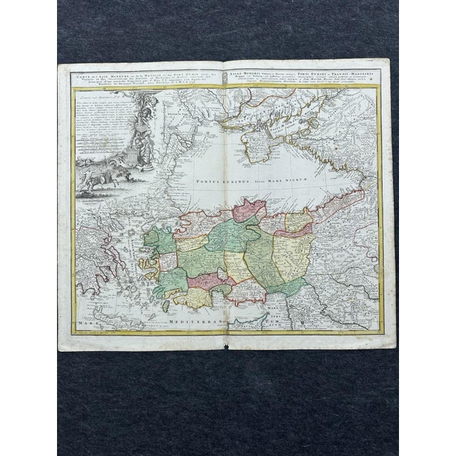 approx. 53 x 62 cm. Age-related wear, small tears, stains, etc. See photos. This is an antique map of Asia Minor and the...