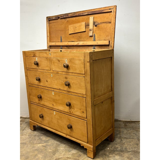 19th Century Antique English Pine Linen Box Chest of Drawers For Sale - Image 5 of 10