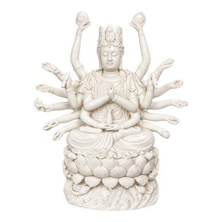 Early 20th Century Large Blanc-De-Chine-Style Multi-Armed Guanyin Porcelain Figure, 17 Inches For Sale