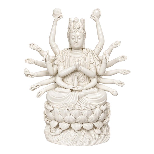 Early 20th Century Large Blanc-De-Chine-Style Multi-Armed Guanyin Porcelain Figure, 17 Inches For Sale