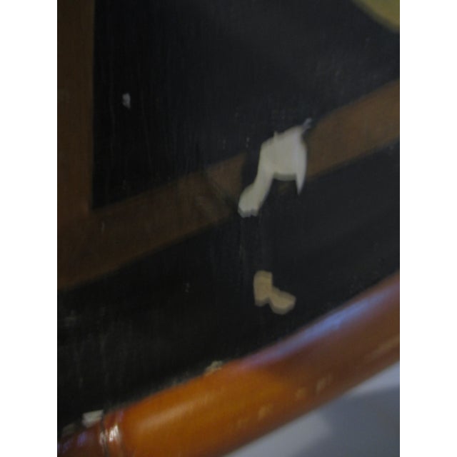 1940s Vintage Art Nouveau Style Bamboo Two Tier Table With Painted Palm Leaf Top & Drawer For Sale - Image 10 of 12