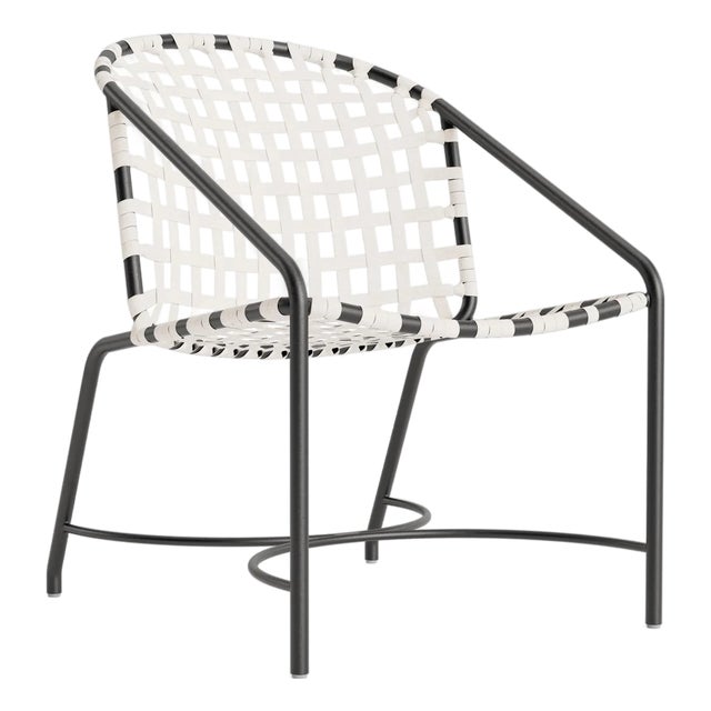 Brown Jordan Kantan Aluminum Suncloth Arm Chair, Textured Pewter frame with White fabric For Sale
