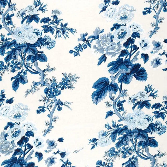 Sample- Schumacher Pyne Hollyhock Fabric in Indigo For Sale