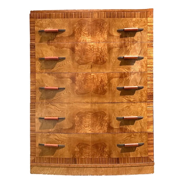 Vintage Deco Burl Wood Stall Chest of Drawers For Sale