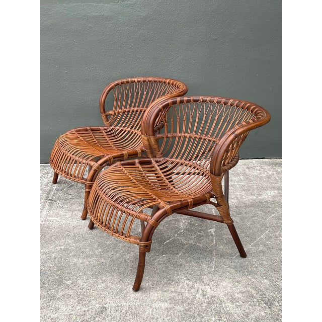 Tan Vintage Bent Rattan Lounge Chairs - A Pair For Sale - Image 8 of 12