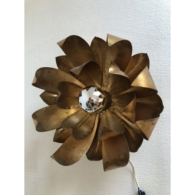 1950's French Mid Century Modern Dore Blooming Floral Form Ceiling Flush Mount Fixture/ Plafonnier Attrib. Jansen For Sale - Image 11 of 11
