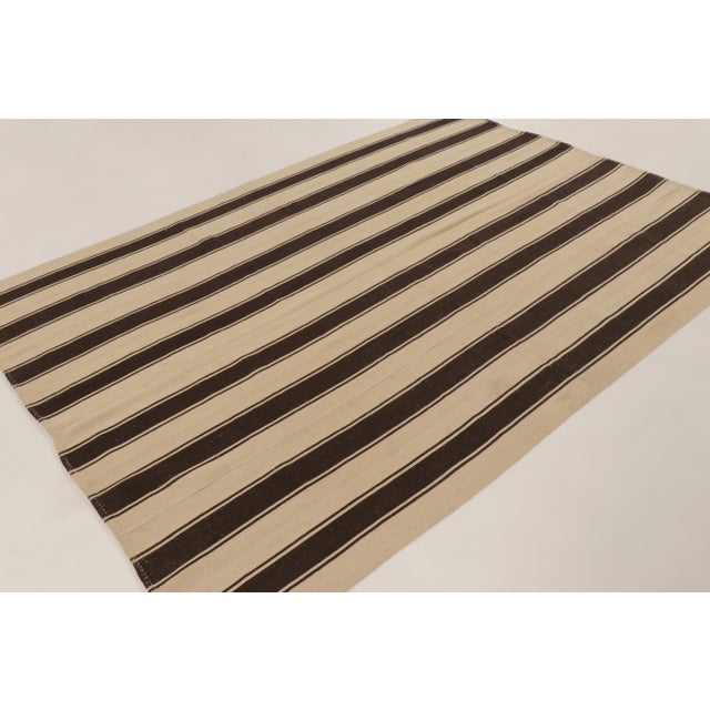 Traditional Vintage Persian Palas Bidjar Kilim in Beige With Bold Brown Stripes - Rug & Kilim For Sale - Image 3 of 8