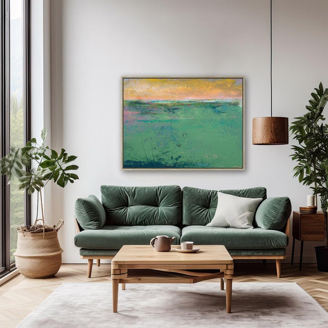 Contemporary Emerald Reverie - Abstract Seascape Painting Reproduction Print - 30x40 Horizontal, Framed For Sale - Image 3 of 5