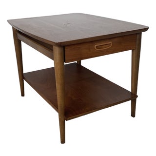 Lane Perception Walnut End Table — Two-Tier, Single Drawer For Sale