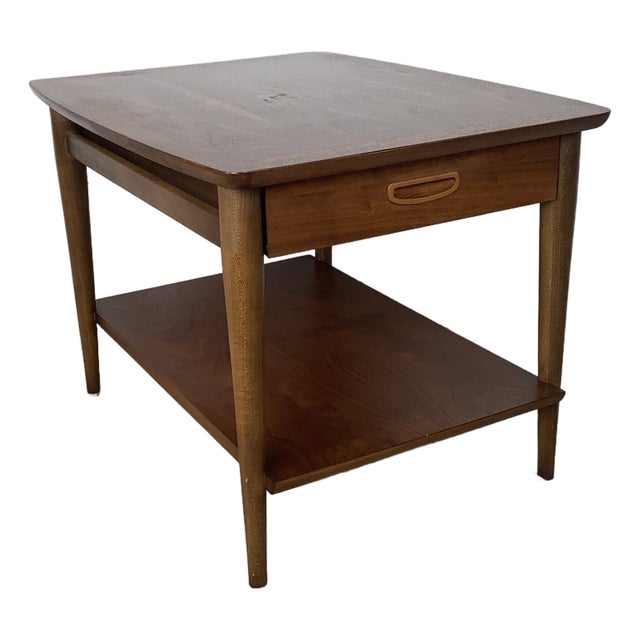 Lane Perception Walnut End Table — Two-Tier, Single Drawer For Sale
