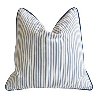 Blue & White Striped Ralph Lauren Nautical Coastal Feather/Down Pillow 22” Square For Sale