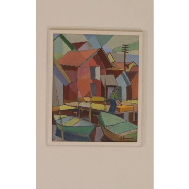 Helge Linden, Houses and Boats, 1960s, Oil on Canvas For Sale - Image 5 of 18