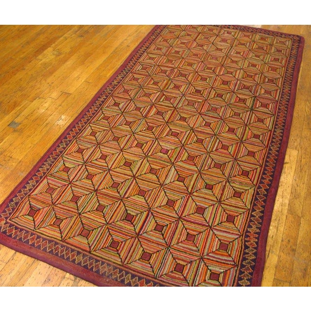 Antique American hooked rug. Size: 3'6" x 7'0". Hooked American Antique Wool Small Scatter Size 1920s Rug, Country of...