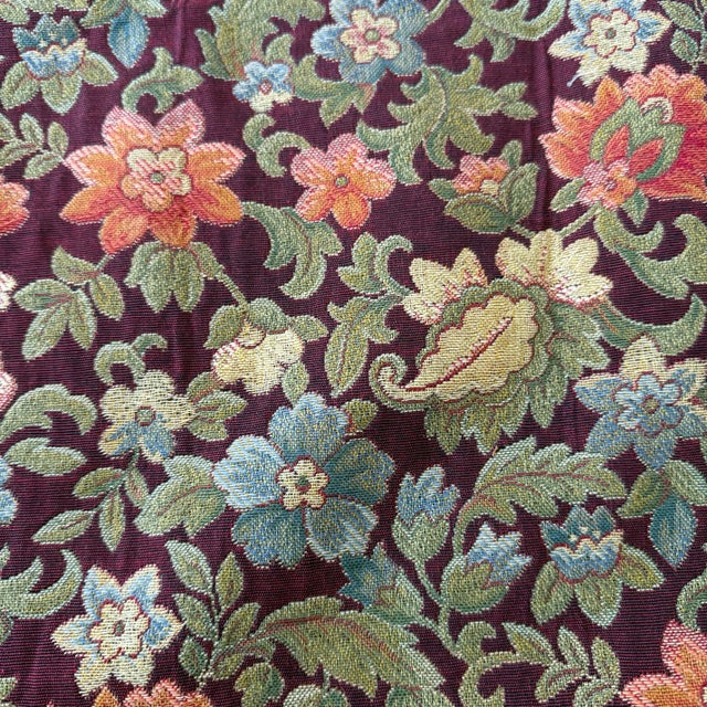 Mid 20th Century Mid-Century Style Vintage Colorful Floral Jacquard Upholstery Fabric in Burgundy For Sale - Image 5 of 10