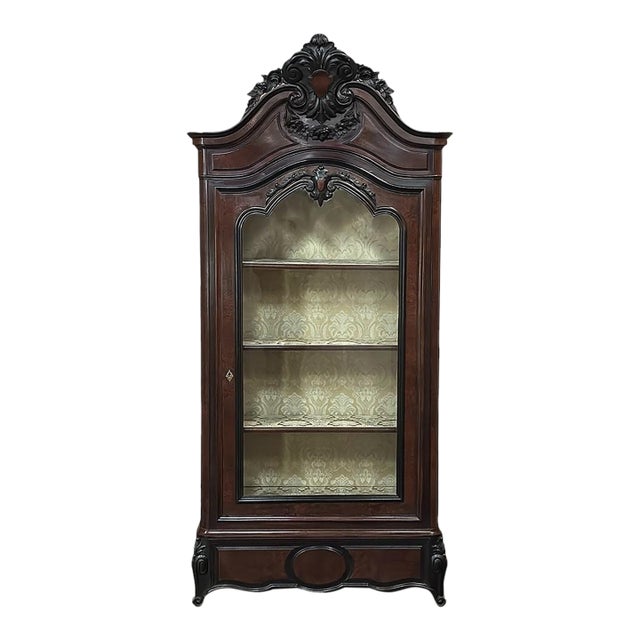 19th Century French Napoleon III Period Burled Walnut Display Armoire ~ Bookcase For Sale