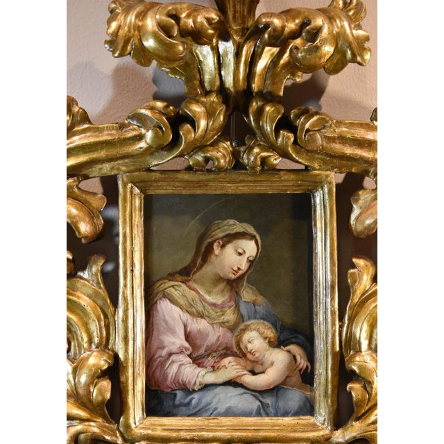 Baroque Circle of Sebastiano Conca, Madonna and Child, Oil on Copper, 1740, Framed For Sale - Image 3 of 13