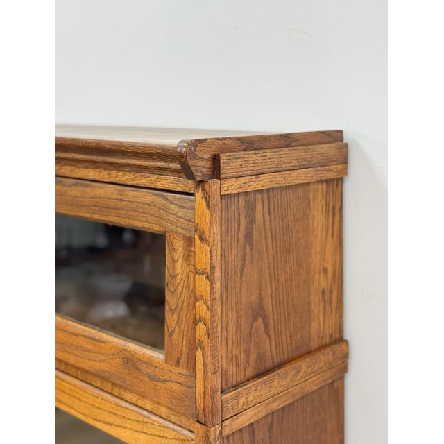Vintage Bookcase Three Stack Oak Barrister Glass Door Traditional Shelf For Sale - Image 9 of 15