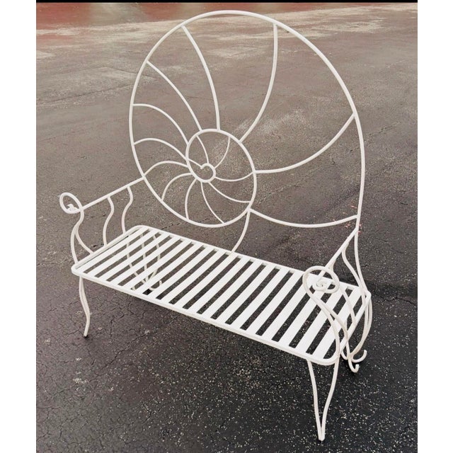 Vintage Sculpture Wrought Iron Nautilus Shell Back Bench Palm Beach Style For Sale In Miami - Image 6 of 12