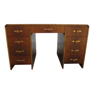 Art Deco Walnut & Burlwood Waterfall Desk For Sale