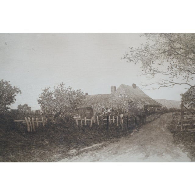 Antique Ernest Christian Rost Signed Dirt Road Farmhouse Cottage Etching 28" For Sale - Image 10 of 14