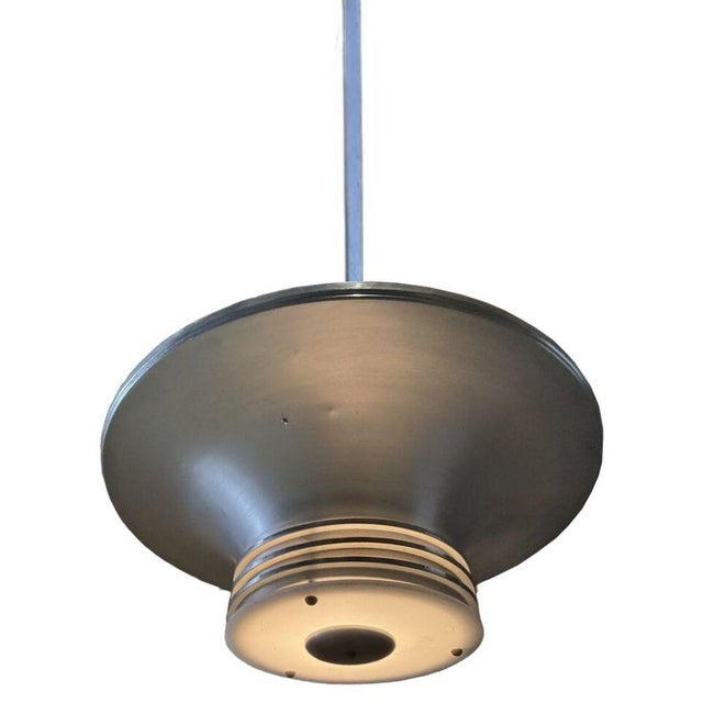 1930s Art Deco Machine Age Spun Aluminum 30.5" 4 Ring Pendant Light, 5 Available For Sale - Image 4 of 8