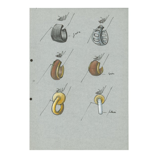 Original Jewelry Design Drawing – Modernist Earring Studies 1970's Artist Unknown For Sale