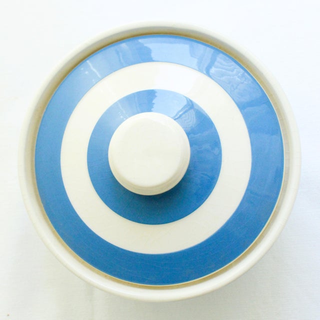 Cornflower Blue Handmade in England Striped Stonware Cornishware Teapot/Butter Dish For Sale - Image 8 of 9