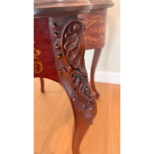 Mid 20th Century Louis XV Style Inlaid Marquetry Console Table With Mother-of-Pearl Accents For Sale - Image 11 of 12