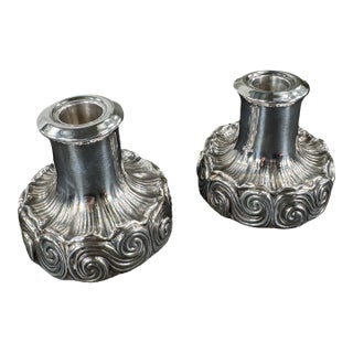 Pair of Tiffany Sterling Silver Candle Holders Designed by Louis C Tiffany For Sale