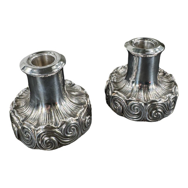 Pair of Tiffany Sterling Silver Candle Holders Designed by Louis C Tiffany For Sale