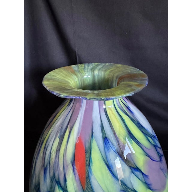 Murano Vintage Hand Blown Murano Style 9" Italian Rainbow Swirl Vase For Sale - Image 4 of 7