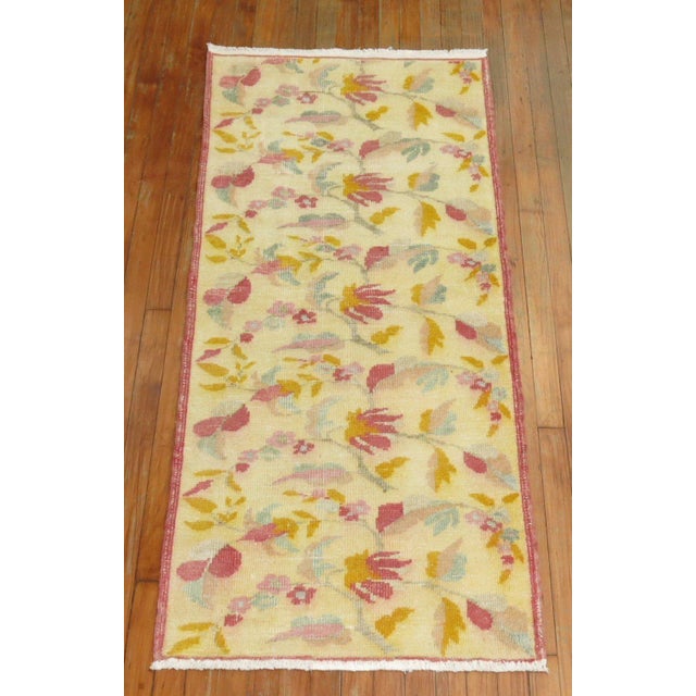 Vintage Zabihi Collection Turkish Anatolian Floral Small Runner For Sale In New York - Image 6 of 6