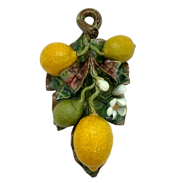 Ceramic French Majolica Trompe l'Oeil Wall Plaque With Lemons, Perret-Gentil, Menton For Sale - Image 7 of 7