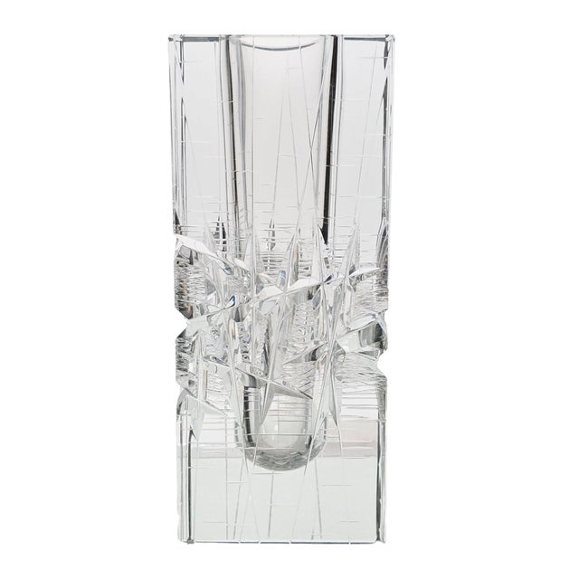 Fumio Sasa for Hoya Crystal “Ice Fall” Faceted Vase With Original Box, Museum Collection For Sale - Image 4 of 12