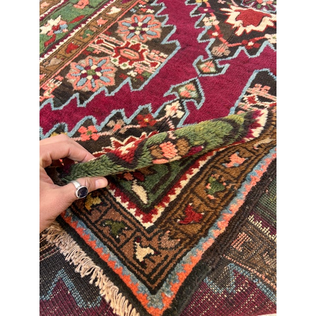 Textile 1970s Wine Persian Hamadan Hand-Knotted Wool Rug - 3'5" X 5'3" For Sale - Image 7 of 9