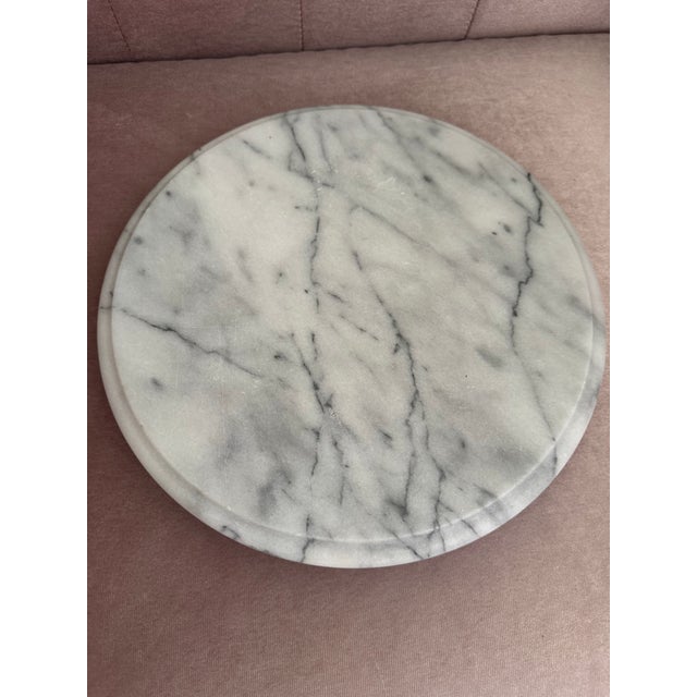 White Round White Marble Lazy Susan/Serving Tray For Sale - Image 8 of 9