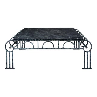 French Art Deco Revival Green Marble and Faux Verdigris Coffee Table For Sale