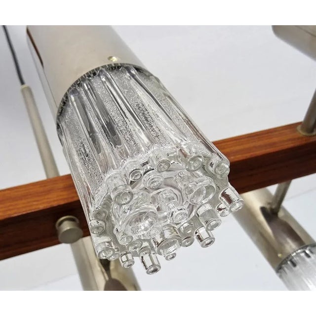 Wood Scandinavian 6-Flame Ceiling Light in Teak and Glass, 1950s For Sale - Image 7 of 11